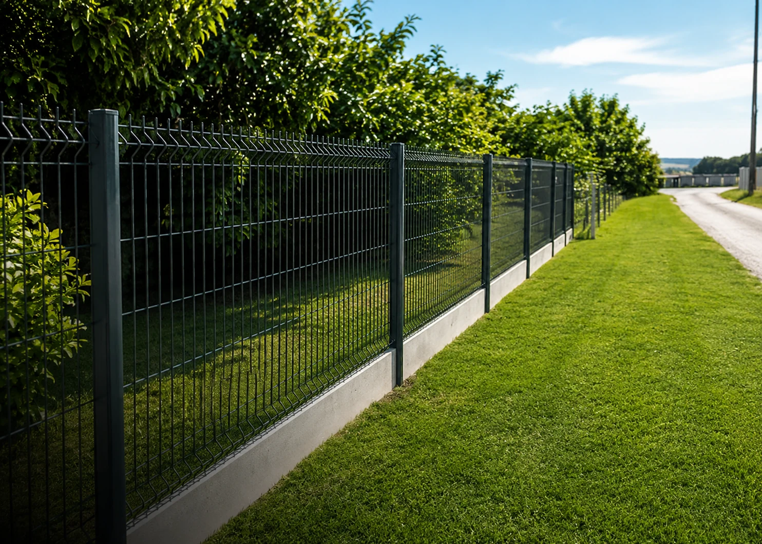 Clôture rigide installée en bordure de jardin